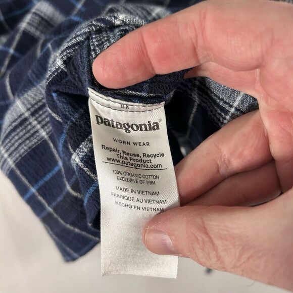 Patagonia Flannel Shirt Men XL Black Plaid Button Up Short Sleeve Organic Cotton - Picture 8 of 8